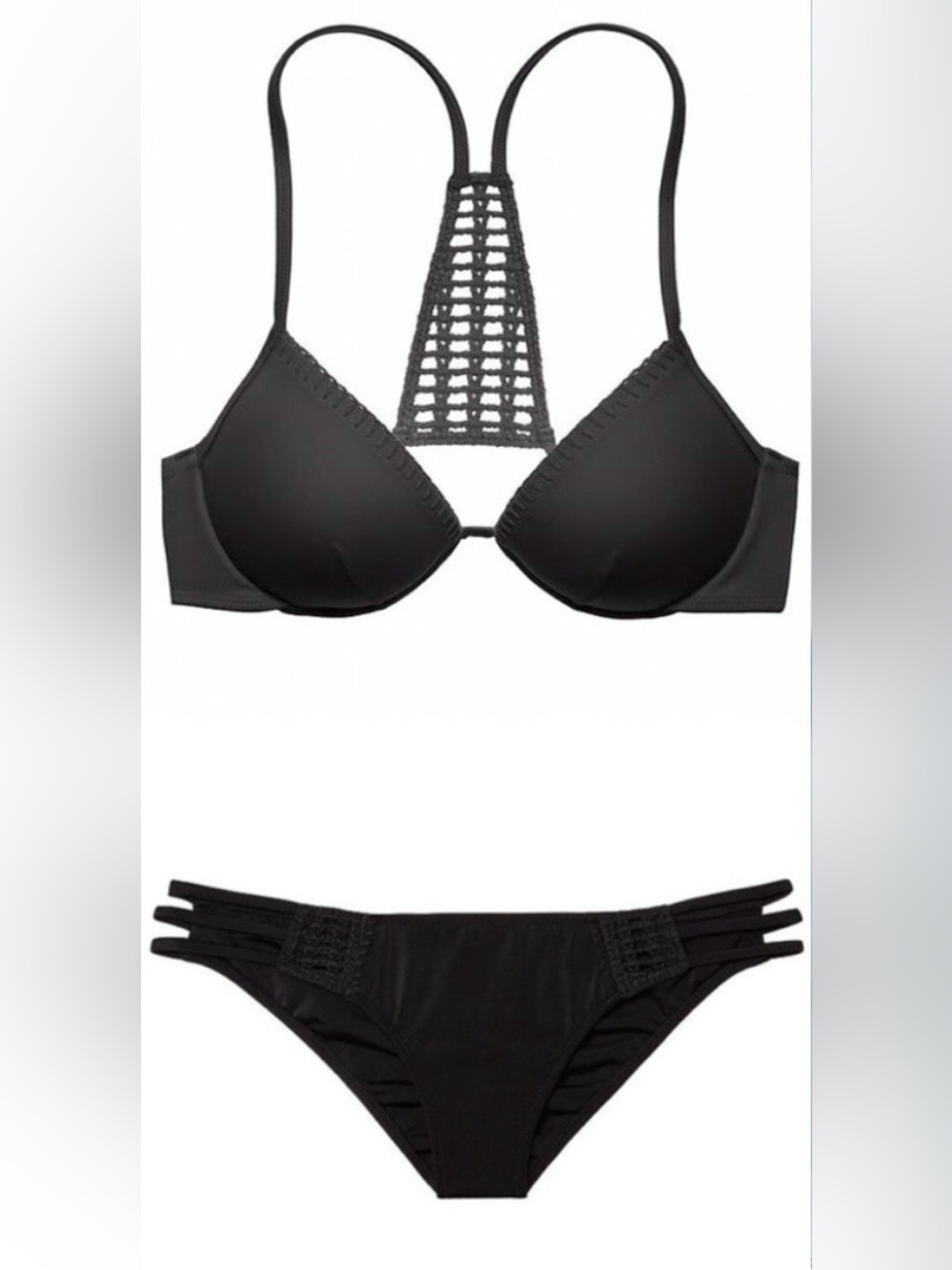 VICTORIA’S SECRET “The Fabulous” Black Push-Up Crochet Bikini